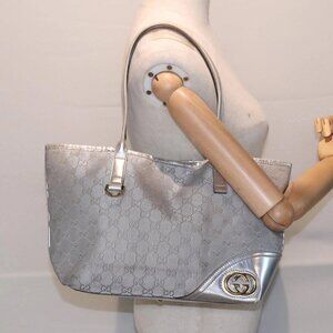 GUCCI GG Canvas Tote Bag Silver Auth